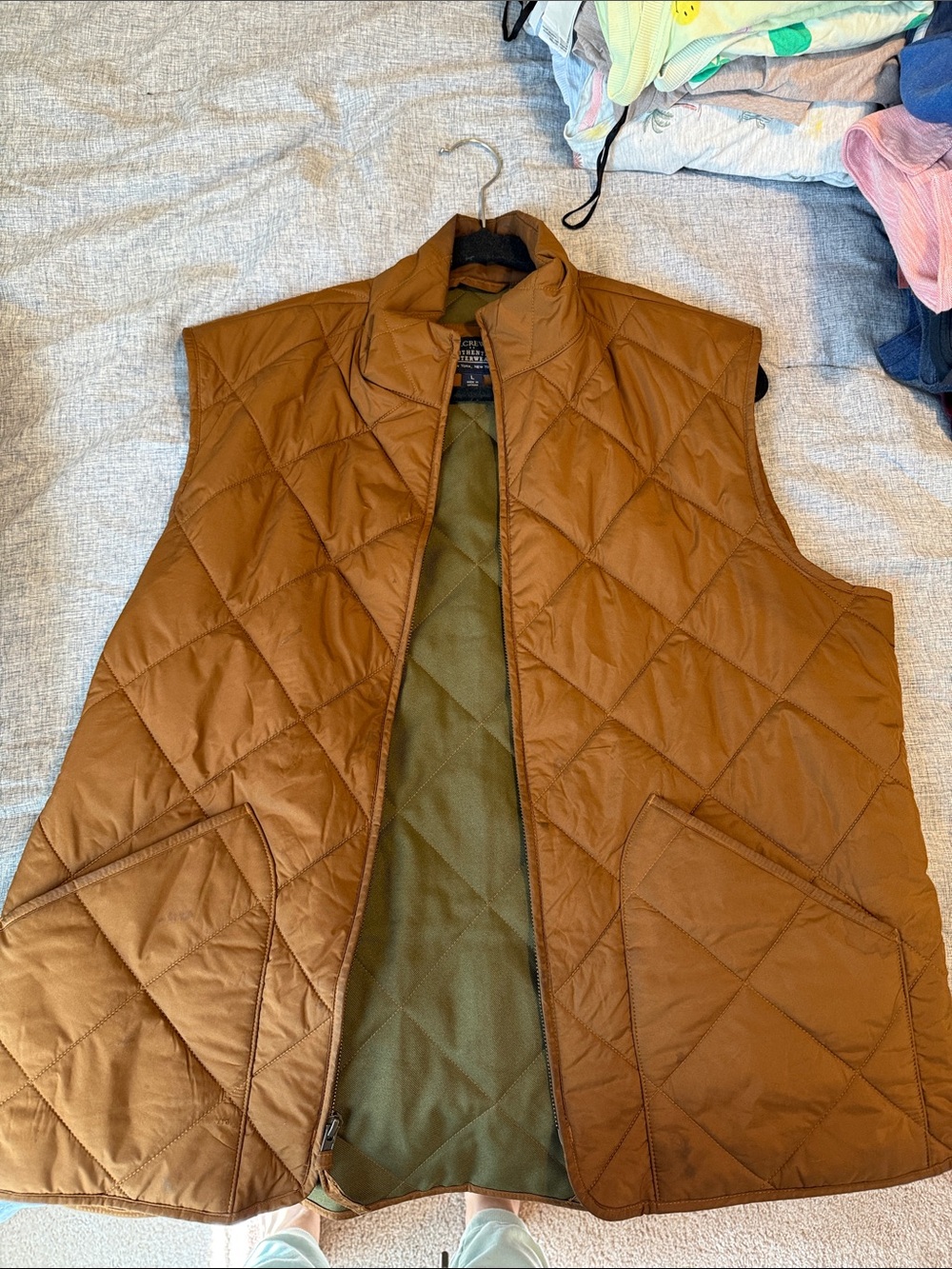 J. Crew Quilted Brown Men's Vest with Olive Lining
